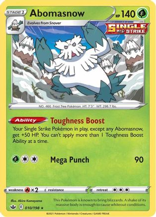 Abomasnow 010/198 - Reverse Holofoil SWSH06 Chilling Reign - Rare