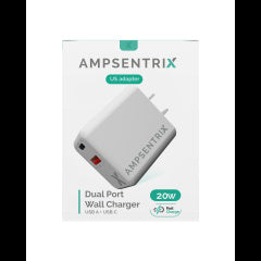 2 Plug - 20W USB Type C And USB Type A Wall Power Adapter (AmpSentrix)