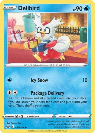 Delibird 032/198  - Reverse Holofoil SWSH06 Chilling Reign - Common