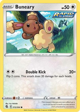 Buneary 212/264  - Reverse Holofoil SWSH08 Fusion Strike - Common