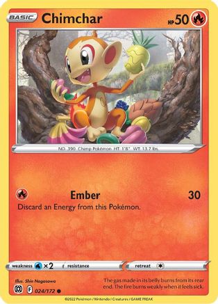 Chimchar 024/172  - Reverse Holofoil SWSH09 Brilliant Stars - Common