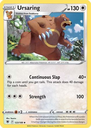 Ursaring 123/189  - Reverse Holofoil SWSH10 Astral Radiance - Uncommon