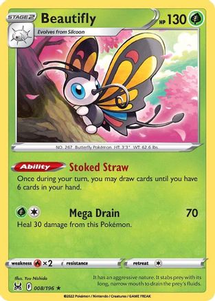 Beautifly 008/196  - Reverse Holofoil SWSH11 Lost Origin - Holo Rare