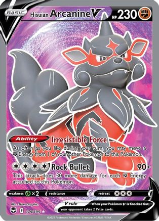 Hisuian Arcanine V (Full Art) 179/195  - Holofoil SWSH12 Silver Tempest - Ultra Rare