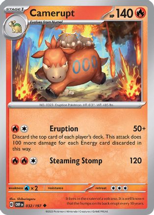 Camerupt 032/197  - Reverse Holofoil SV03 Obsidian Flames - Uncommon