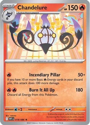 Chandelure 018/086  - Reverse Holofoil SV White Flare - Rare