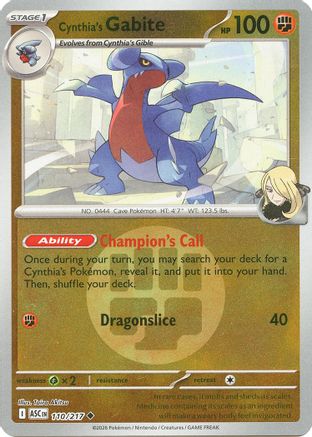 Cynthia's Gabite (Energy Symbol Pattern) 110  - Reverse Holofoil ME Ascended Heroes - Uncommon