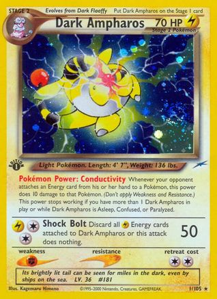 Dark Ampharos 001  - 1st Edition Holofoil Neo Destiny - Holo Rare